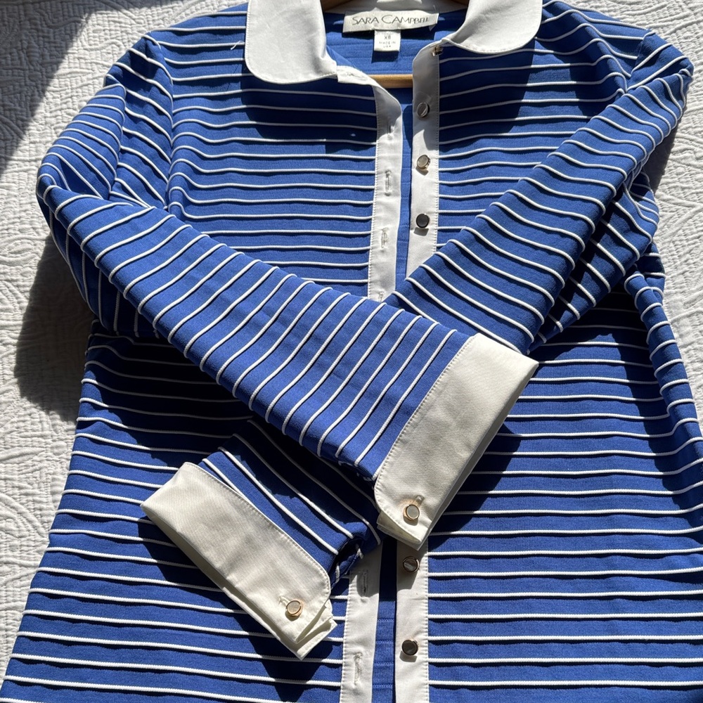 Sara Campbell Blue and White Striped Jacket or Shirt - Picture 6 of 11